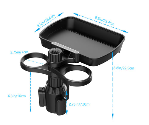 Dual Cup Holder Expander Adjustable for 360°Rotating Multifunctional Car Seat Cup Holder Snack Tray Drink Holder