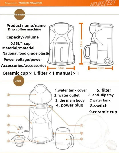300W Small Household Palm Coffee Machine Office Freshly Ground Coffee Tea Maker Drip Type 220V-240V